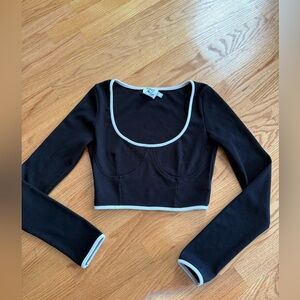 Princess Polly Black Crop Top with White Trim
